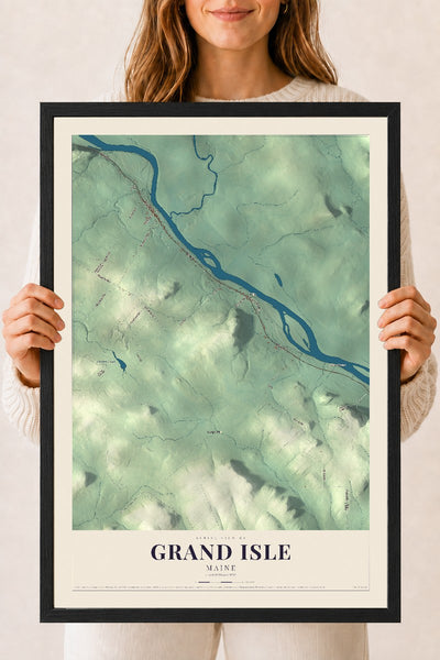 Grand Isle, Maine map print - 18 x 24 black Ayous wood frame