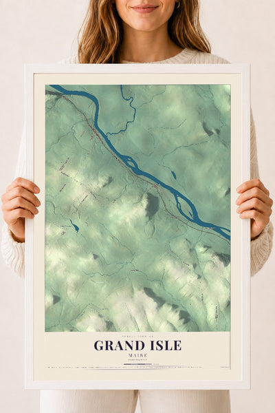 Grand Isle, Maine map print - 18 x 24 white Ayous wood frame