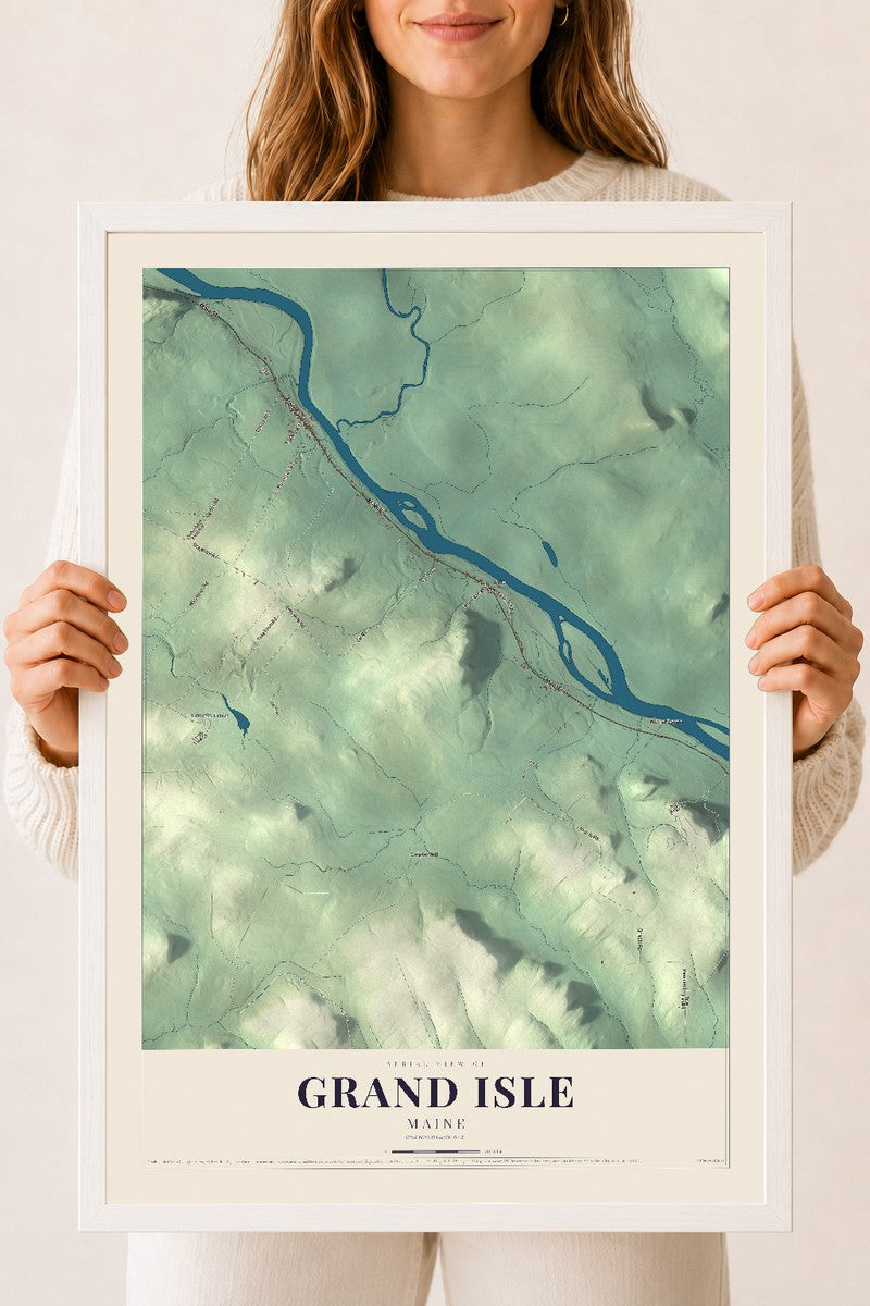 Grand Isle, Maine map print - 18 x 24 white Ayous wood frame
