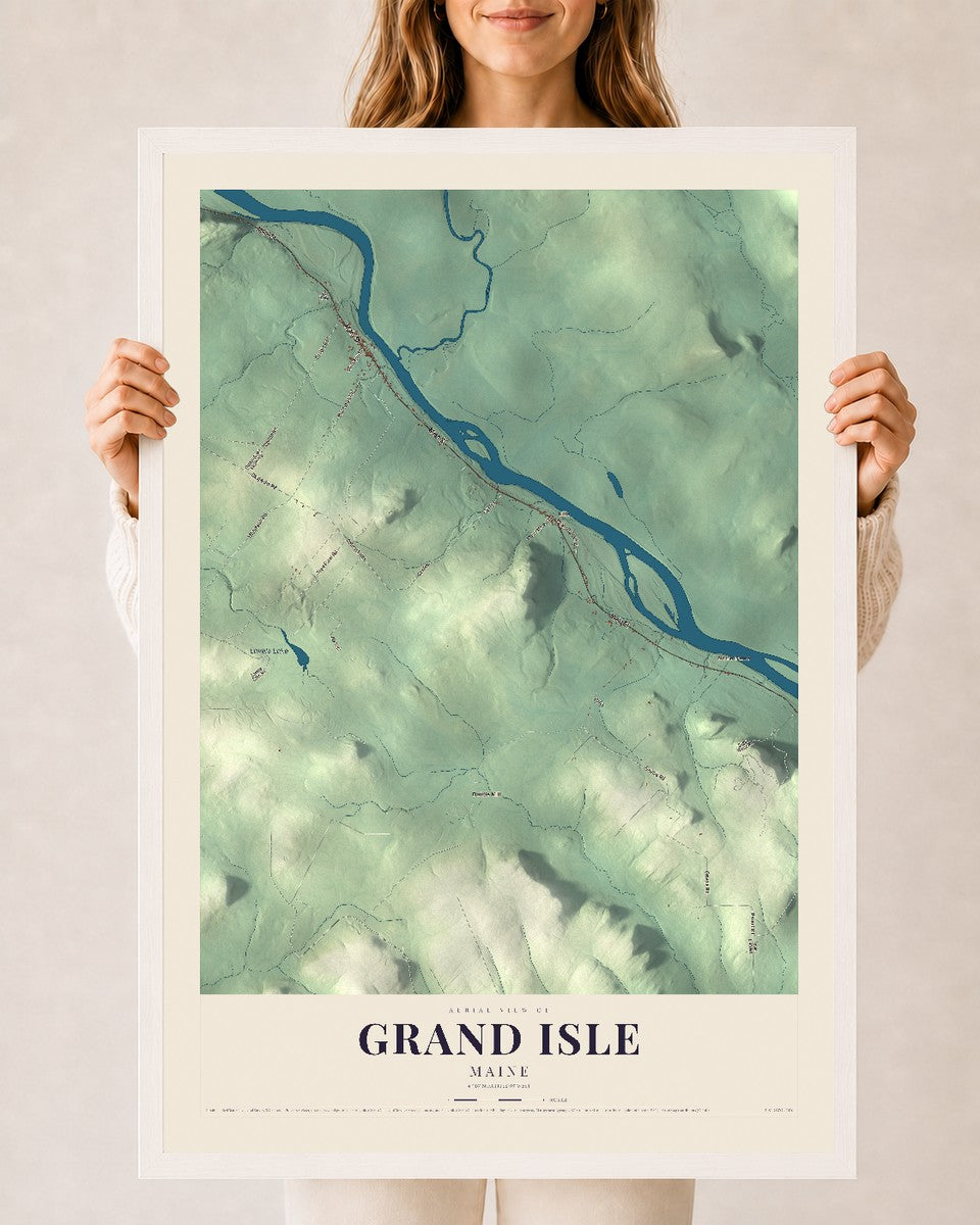 Grand Isle, Maine map print - 24 x 36 white Ayous wood frame