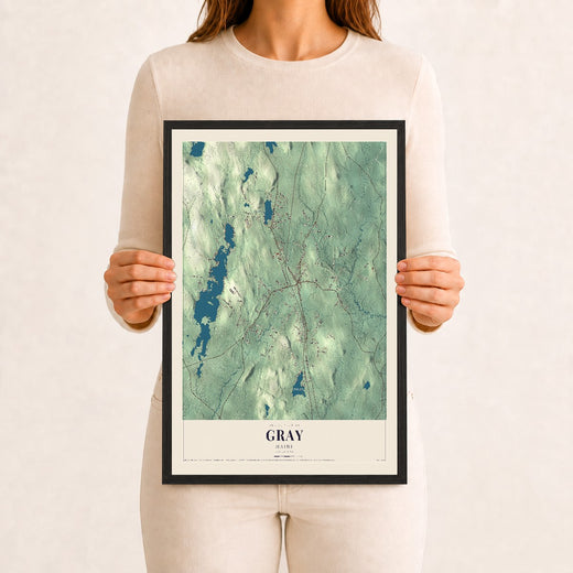 Map of Gray, Maine, 12 x 18 inch print in a black wood frame