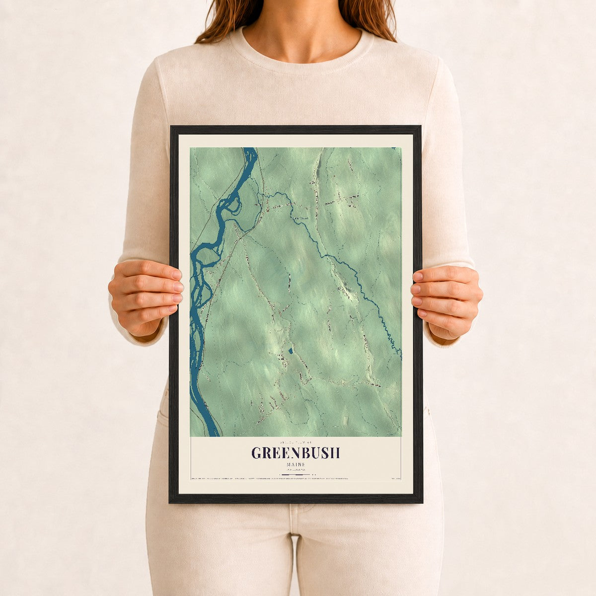 Greenbush, Maine map print - 12 x 18 black Ayous wood frame