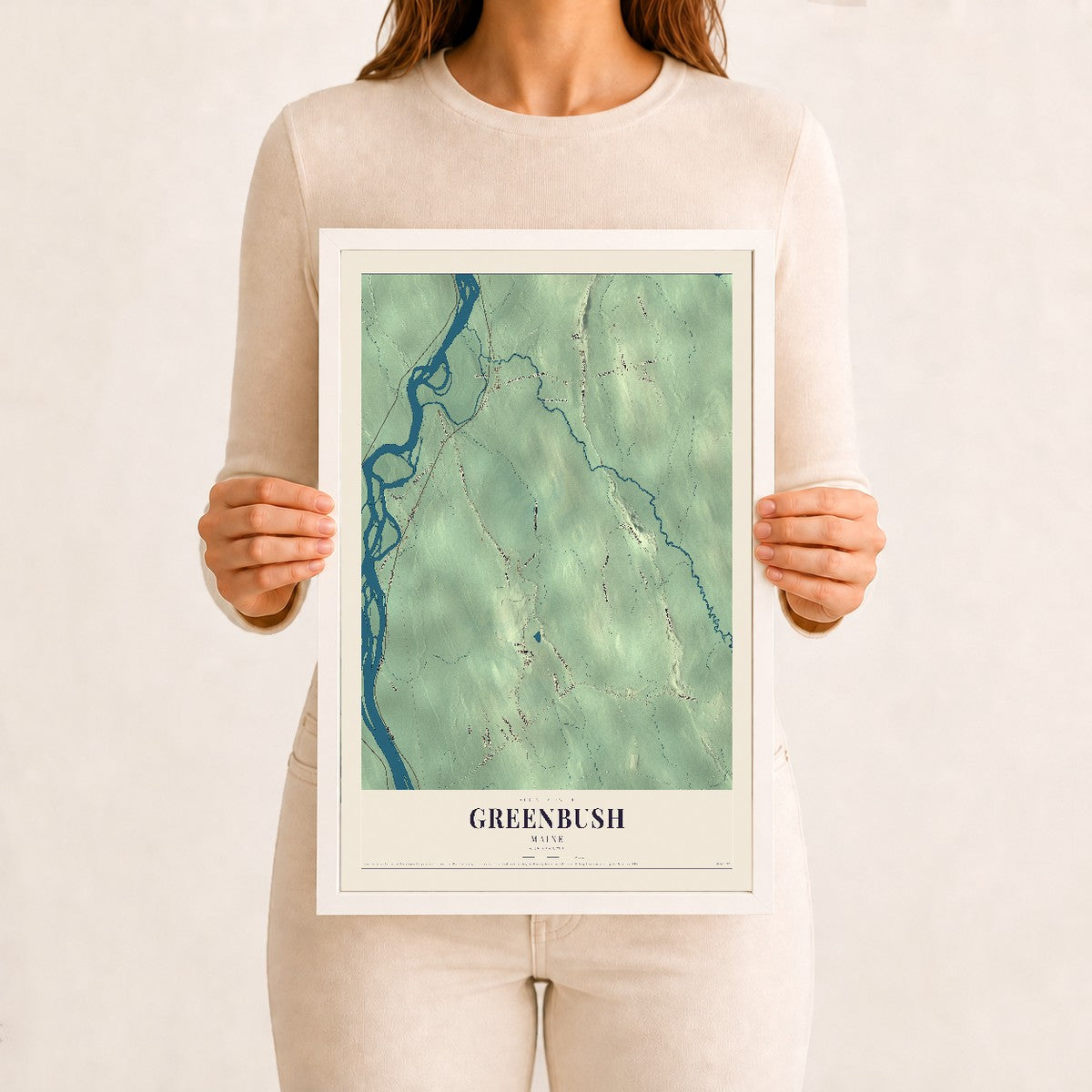 Greenbush, Maine map print - 12 x 18 white Ayous wood frame
