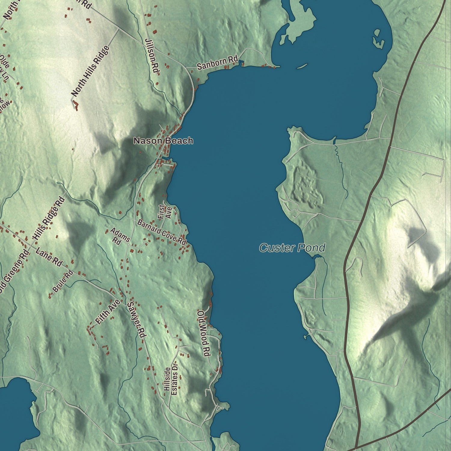 Terrain and local geography detail from the Greene, Maine map