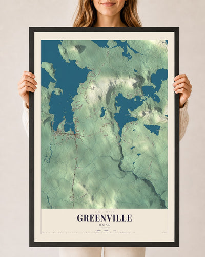 Greenville, Maine map print - 24 x 36 black Ayous wood frame