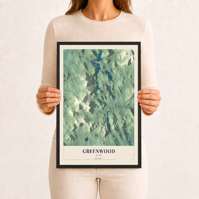 Greenwood, Maine map print - 12 x 18 black Ayous wood frame