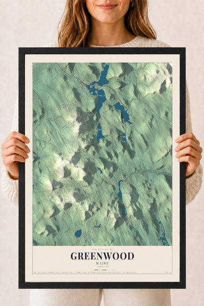 Greenwood, Maine map print - 18 x 24 black Ayous wood frame