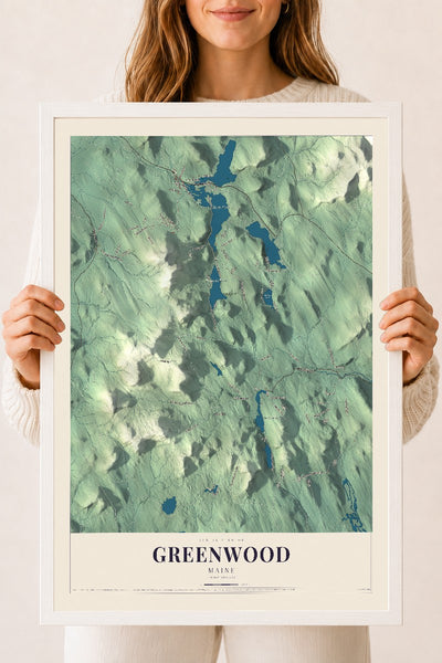 Greenwood, Maine map print - 18 x 24 white Ayous wood frame