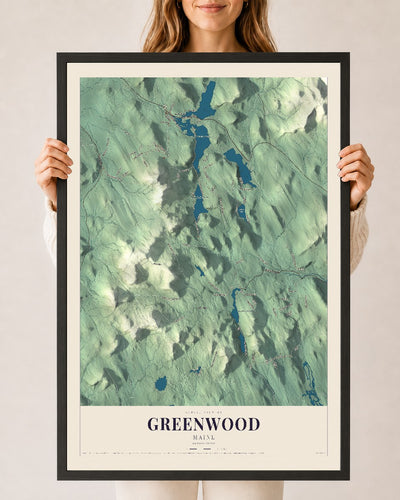 Greenwood, Maine map print - 24 x 36 black Ayous wood frame