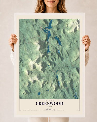 Greenwood, Maine map print - 24 x 36 white Ayous wood frame