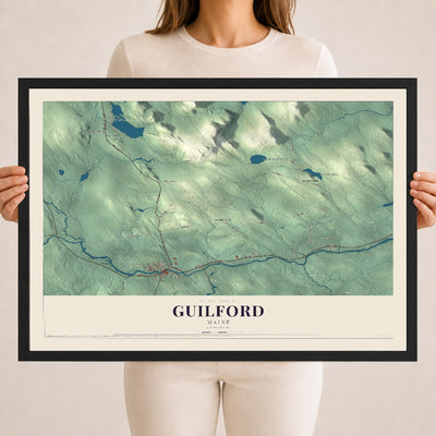 Guilford, Maine map print - 18 x 24 black Ayous wood frame