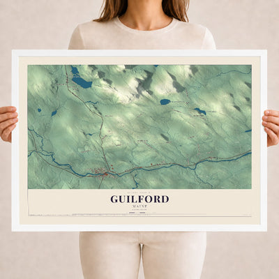 Guilford, Maine map print - 18 x 24 white Ayous wood frame