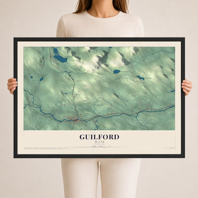 Guilford, Maine map print - 24 x 36 black Ayous wood frame