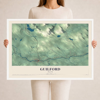 Guilford, Maine map print - 24 x 36 white Ayous wood frame