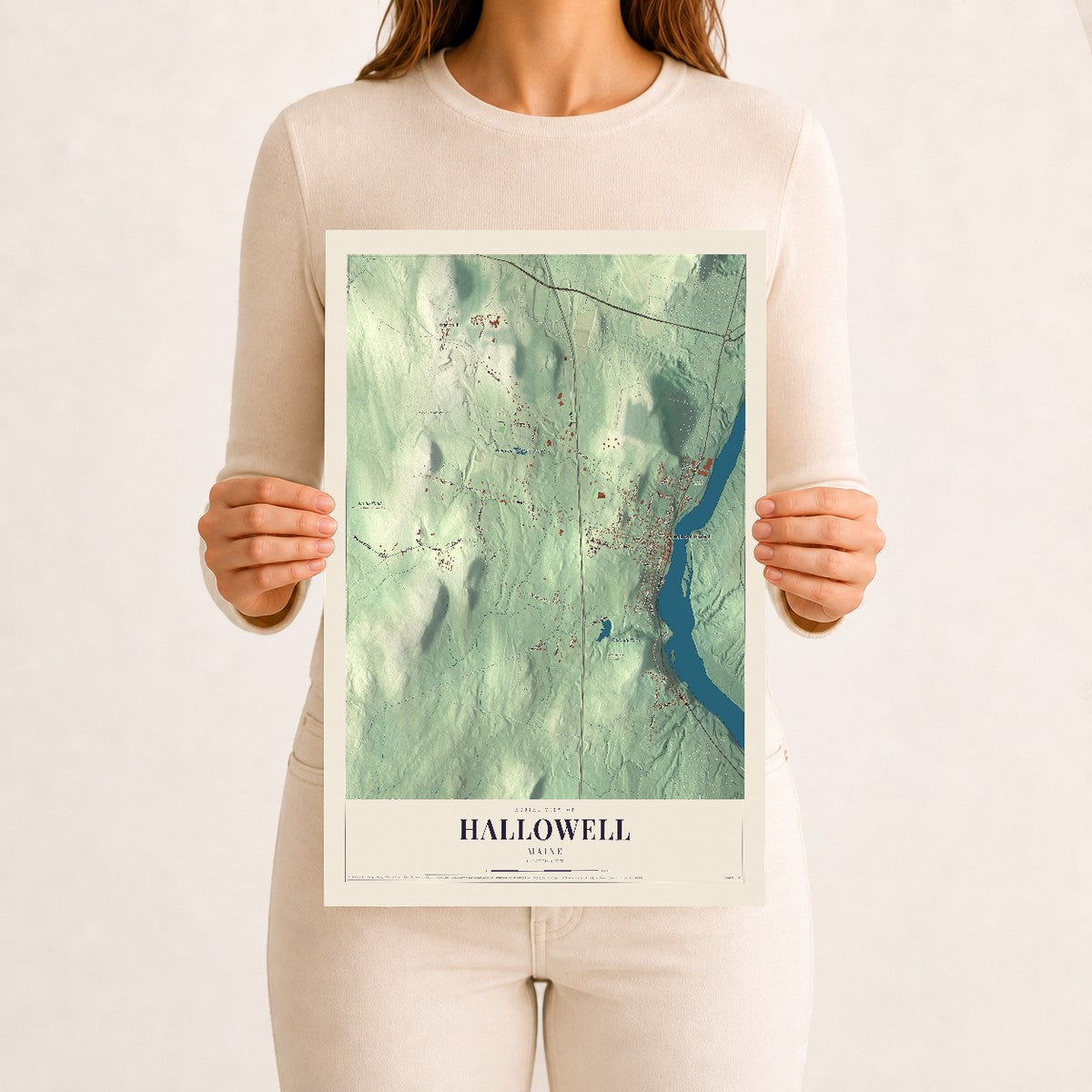 Hallowell, Maine map print - 12 x 18 archival matte print