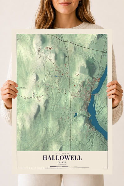 Hallowell, Maine map print - 18 x 24 archival matte print