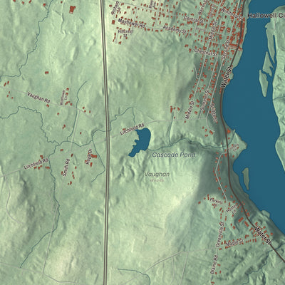 Terrain and local geography detail from the Hallowell, Maine map