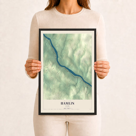 Map of Hamlin, Maine, 12 x 18 inch print in a black wood frame