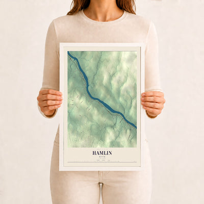 Hamlin, Maine map print - 12 x 18 white Ayous wood frame