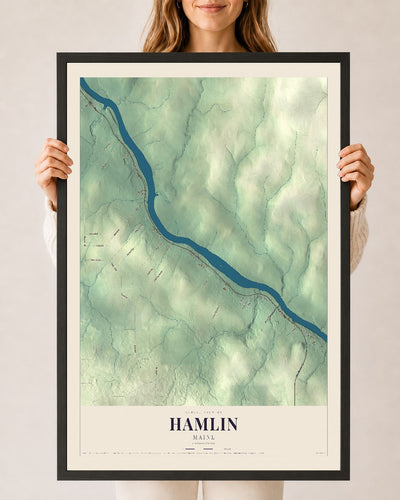 Hamlin, Maine map print - 24 x 36 black Ayous wood frame