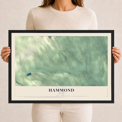Hammond, Maine map print - 12 x 18 black Ayous wood frame