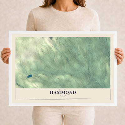 Hammond, Maine map print - 12 x 18 white Ayous wood frame