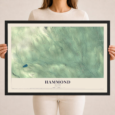 Hammond, Maine map print - 18 x 24 black Ayous wood frame