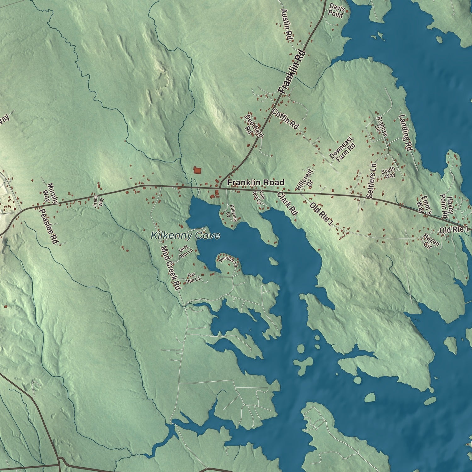 Terrain and local geography detail from the Hancock, Maine map