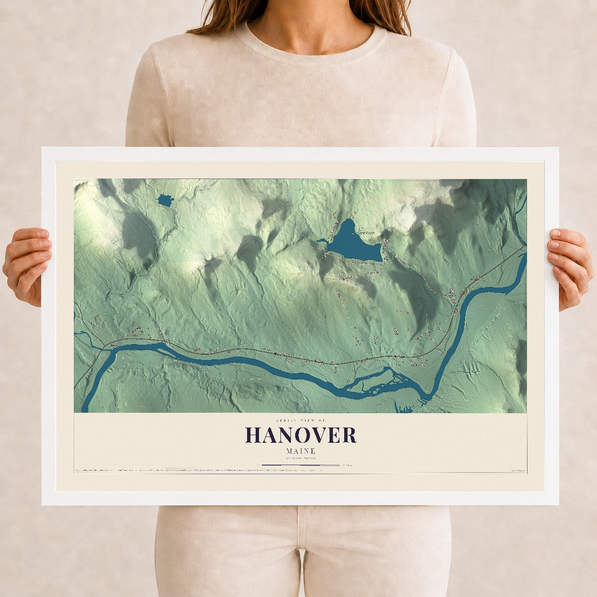 Hanover, Maine map print - 12 x 18 white Ayous wood frame