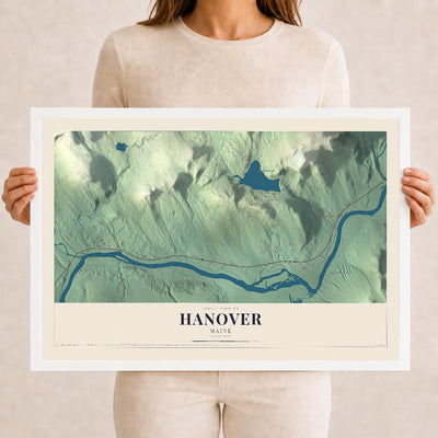 Hanover, Maine map print - 12 x 18 white Ayous wood frame