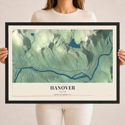 Hanover, Maine map print - 18 x 24 black Ayous wood frame