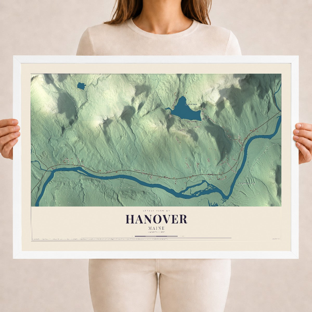 Hanover, Maine map print - 18 x 24 white Ayous wood frame