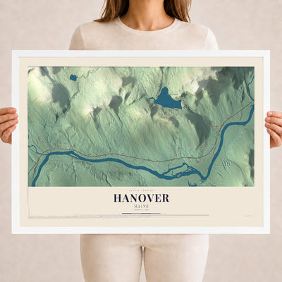 Hanover, Maine map print - 18 x 24 white Ayous wood frame