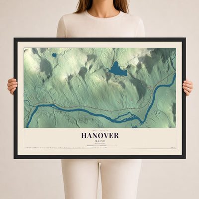 Hanover, Maine map print - 24 x 36 black Ayous wood frame