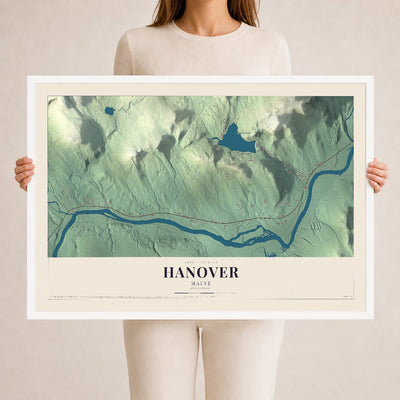 Hanover, Maine map print - 24 x 36 white Ayous wood frame
