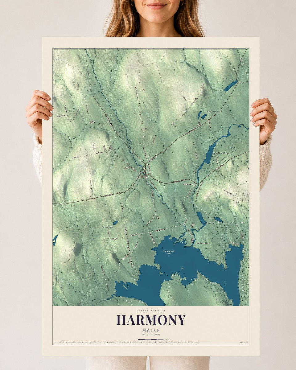 Harmony, Maine map print - 24 x 36 archival matte print