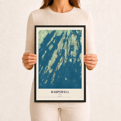 Harpswell, Maine map print - 12 x 18 black Ayous wood frame