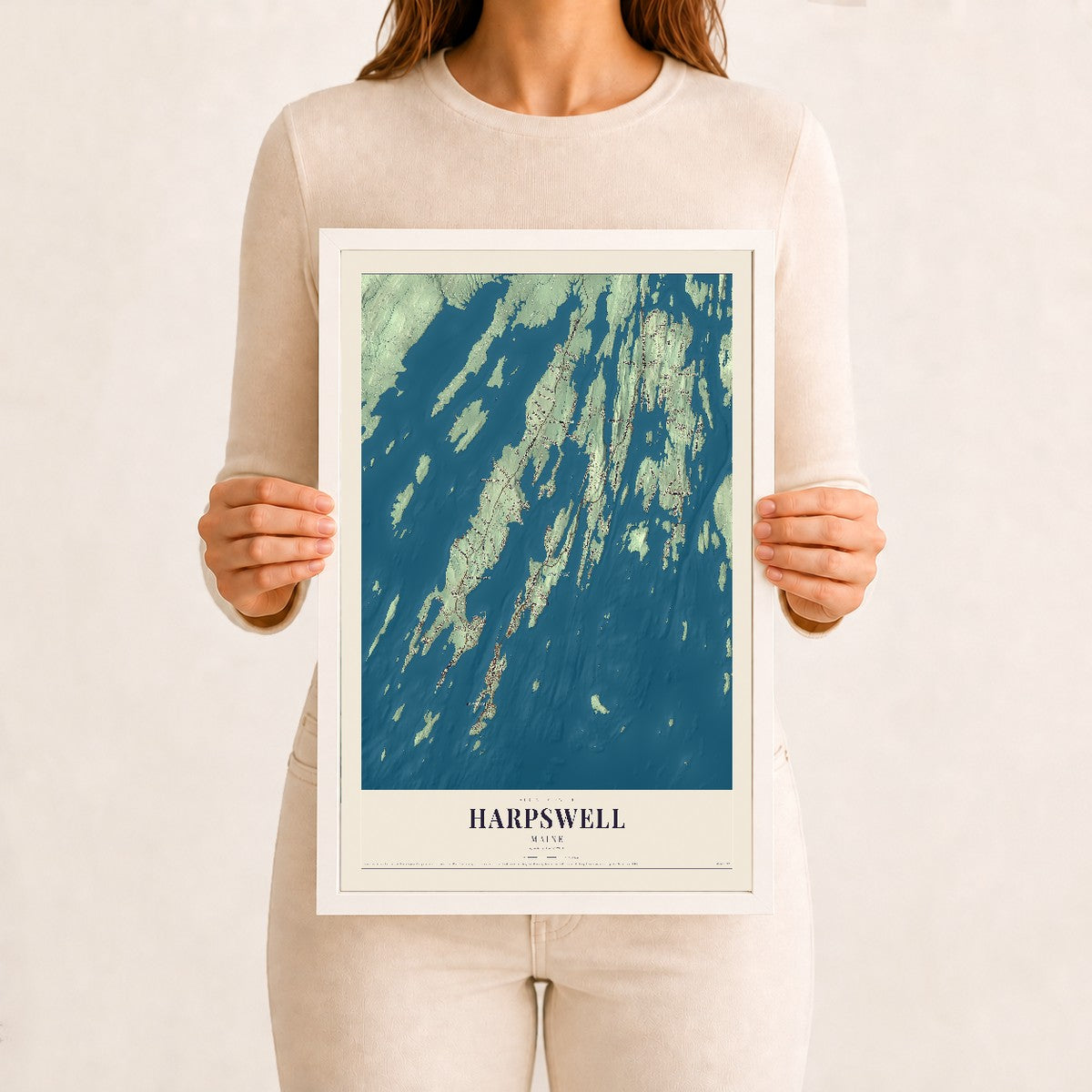 Harpswell, Maine map print - 12 x 18 white Ayous wood frame