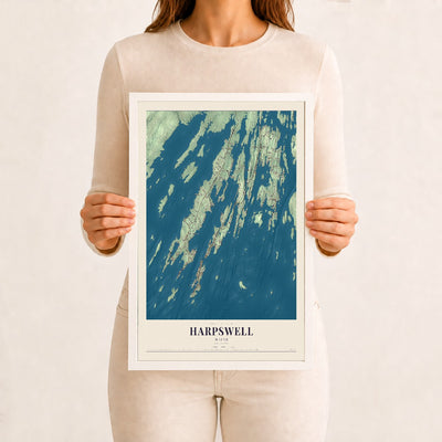 Harpswell, Maine map print - 12 x 18 white Ayous wood frame