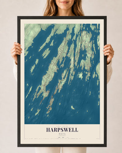 Harpswell, Maine map print - 24 x 36 black Ayous wood frame
