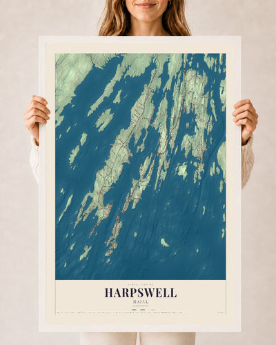 Harpswell, Maine map print - 24 x 36 white Ayous wood frame