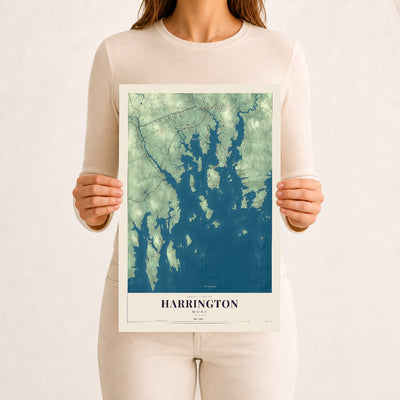 Harrington, Maine map print - 12 x 18 archival matte print