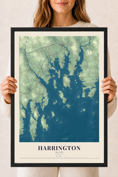 Harrington, Maine map print - 18 x 24 black Ayous wood frame
