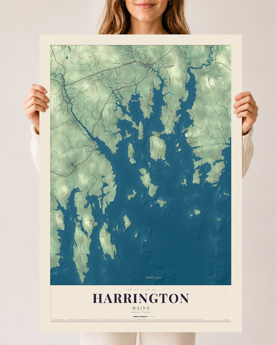Harrington, Maine map print - 24 x 36 archival matte print