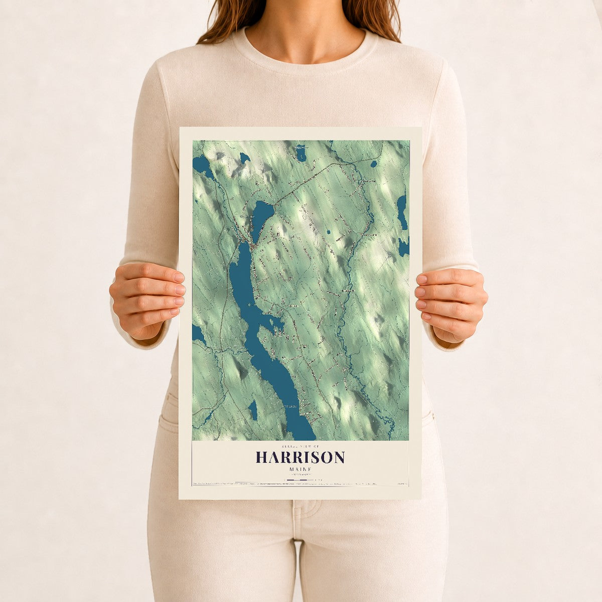 Harrison, Maine map print - 12 x 18 archival matte print