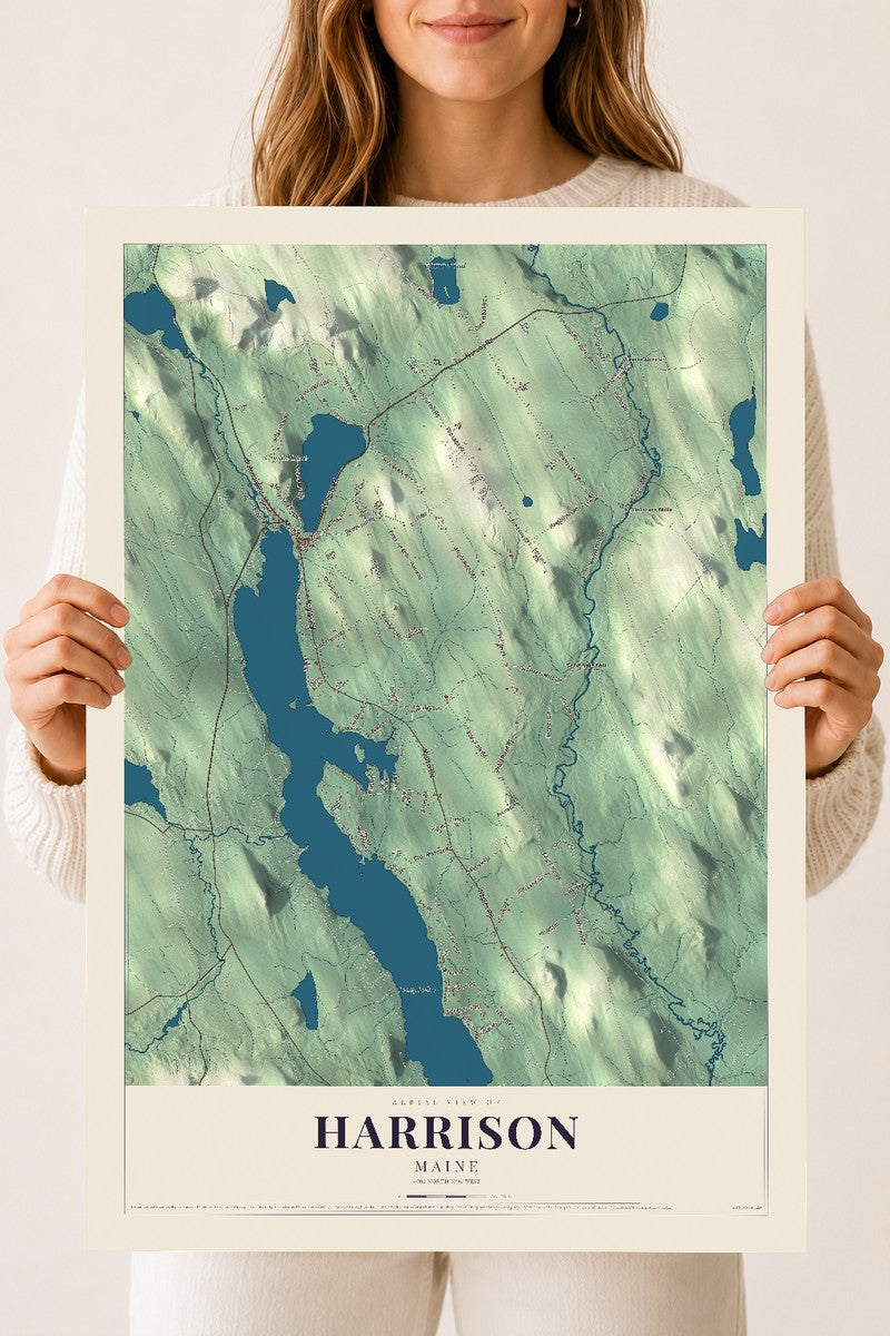Harrison, Maine map print - 18 x 24 archival matte print