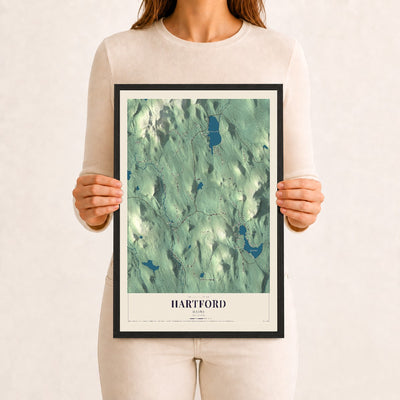 Hartford, Maine map print - 12 x 18 black Ayous wood frame