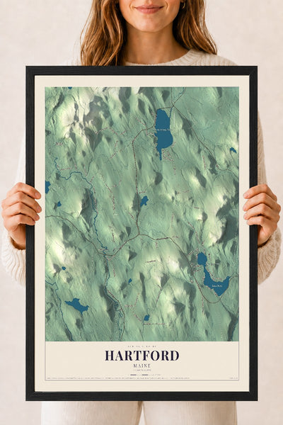Hartford, Maine map print - 18 x 24 black Ayous wood frame