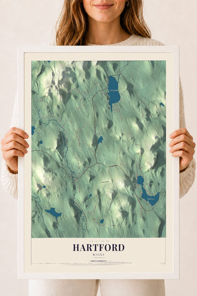 Hartford, Maine map print - 18 x 24 white Ayous wood frame