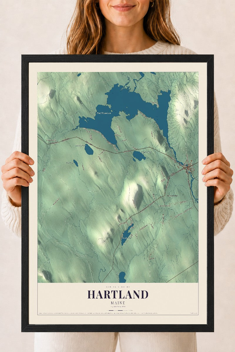 Hartland, Maine map print - 18 x 24 black Ayous wood frame